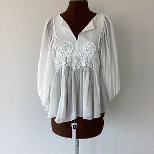 Silk Lace Trimmed Peasant Blouse
